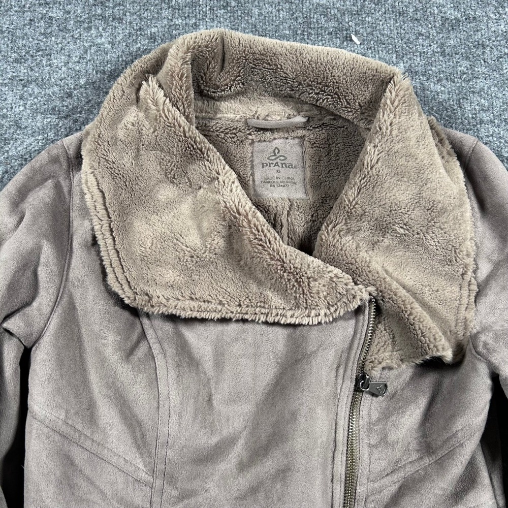 Prana Jacket Womens Size XS Taupe Faux Suede Fur Lined Asymmetrical Zip Coat